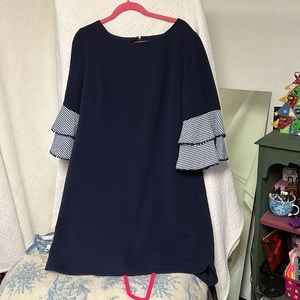 Chicos 3 navy lined dress plaid sleeves